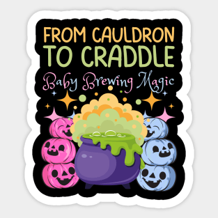 Cute Halloween Baby Brewing Magic Gender Reveal Announcement Pumpkin Sticker